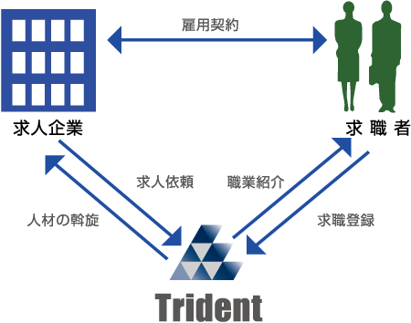 企業と求職者とトライデントの関係図